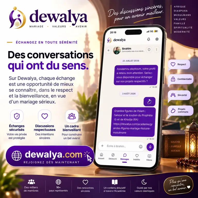 Fil de messages Dewalya : une conversation respectueuse entre deux membres, née d'un intérêt commun.