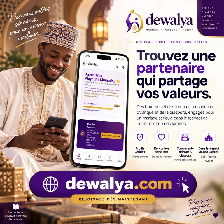 Écran d'accueil membre de Dewalya : progression du profil complétée à 80 % et accès à l'espace Premium.